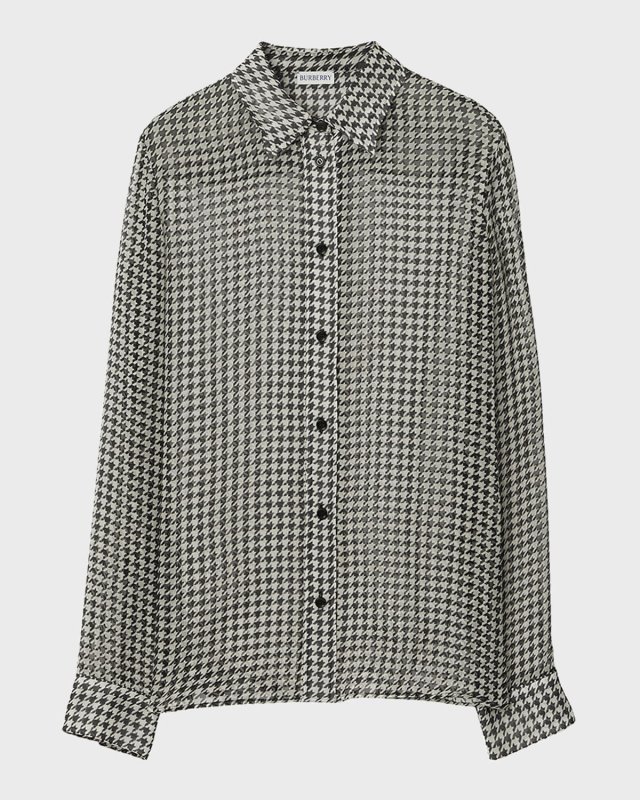 Houndstooth Button-Front Blouse